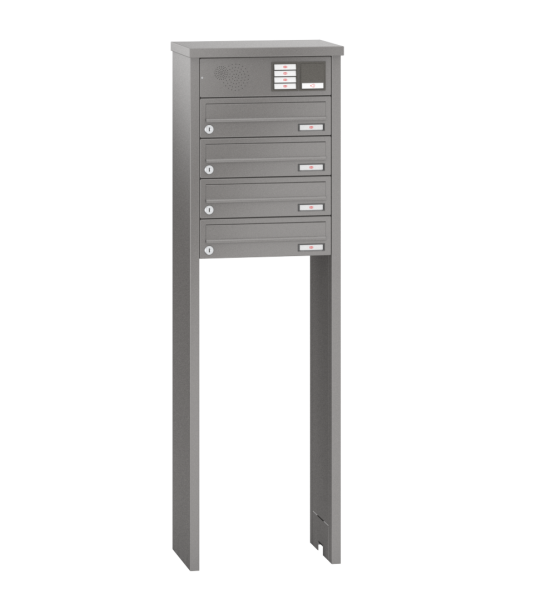 RENZ Briefkastenanlage freistehend, TETRO, Kastenformat 370x110x270mm, 4-teilig, zum Einbetonieren, Vorbereitung Gegensprechanlage