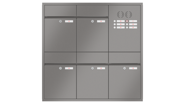 RENZ Briefkastenanlage Unterputz, Renz Plan, Kastenformat 300x440x160mm, mit Klingel - & Lichttaster und Vorbereitung Gegensprechanlage, 5-teilig, Renz Nummer 60-0-60313