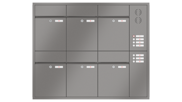 RENZ Briefkastenanlage Unterputz, Renz Plan, Kastenformat 300x440x160mm, mit Klingel - & Lichttaster und Vorbereitung Gegensprechanlage, 6-teilig, Renz Nummer 60-0-60314