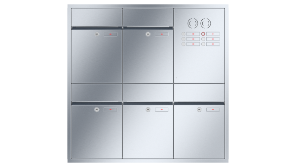 RENZ Briefkastenanlage Unterputz, Renz Plan, Edelstahl V4A, Kastenformat 300x440x160mm, mit Klingel - & Lichttaster und Vorbereitung Gegensprechanlage, 5-teilig, Renz Nummer 60-0-60319