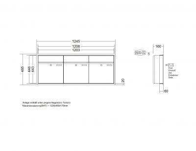 RENZ Briefkastenanlage Unterputz, Renz Plan, Kastenformat 400x440x160mm, 3-teilig, Renz Nummer 60-0-60005