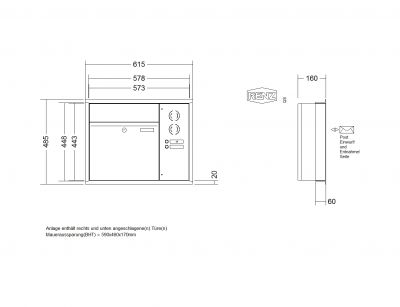 RENZ Briefkastenanlage Unterputz, Renz Plan, Kastenformat 400x440x160mm, mit Klingel - & Lichttaster und Vorbereitung Gegensprechanlage, 1-teilig, Renz Nummer 60-0-60015