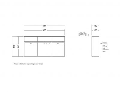 RENZ Briefkastenanlage Aufputz, Renz Plan, Edelstahl V4A, Kastenformat 300x440x160mm, 3-teilig, Renz Nummer 60-0-60032