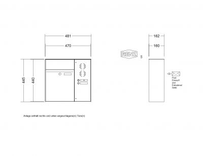 RENZ Briefkastenanlage Aufputz, Renz Plan, Edelstahl V4A, Kastenformat 300x440x160mm, mit Klingel - & Lichttaster und Vorbereitung Gegensprechanlage, 1-teilig, Renz Nummer 60-0-60042