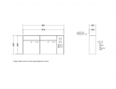 RENZ Briefkastenanlage Aufputz, Renz Plan, Edelstahl V4A, Kastenformat 400x440x160mm, mit Klingel - & Lichttaster und Vorbereitung Gegensprechanlage, 2-teilig, Renz Nummer 60-0-60046