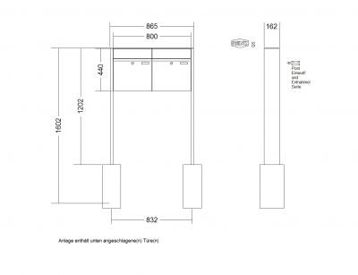 RENZ Briefkastenanlage freistehend, Renz Plan, Kastenformat 400x440x160mm, 2-teilig, Renz Nummer 60-0-60055