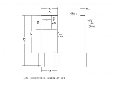 RENZ Briefkastenanlage freistehend, Renz Plan, Kastenformat 300x440x160mm, mit Klingel - & Lichttaster und Vorbereitung Gegensprechanlage, 1-teilig, Renz Nummer 60-0-60060