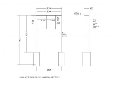 RENZ Briefkastenanlage freistehend, Renz Plan, Kastenformat 300x440x160mm, mit Klingel - & Lichttaster und Vorbereitung Gegensprechanlage, 2-teilig, Renz Nummer 60-0-60061