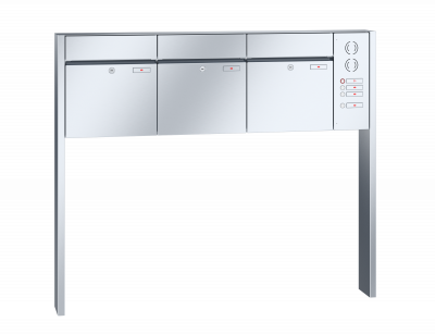 RENZ Briefkastenanlage freistehend, Renz Plan, Edelstahl V4A, Kastenformat 400x440x160mm, mit Klingel - & Lichttaster und Vorbereitung Gegensprechanlage, 3-teilig, Renz Nummer 60-0-60092