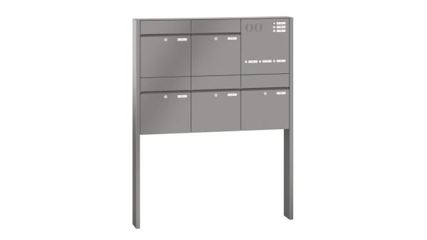 RENZ Briefkastenanlage freistehend, Renz Plan, Kastenformat 400x440x160mm, mit Klingel - & Lichttaster und Vorbereitung Gegensprechanlage, 5-teilig, Renz Nummer 60-0-60367