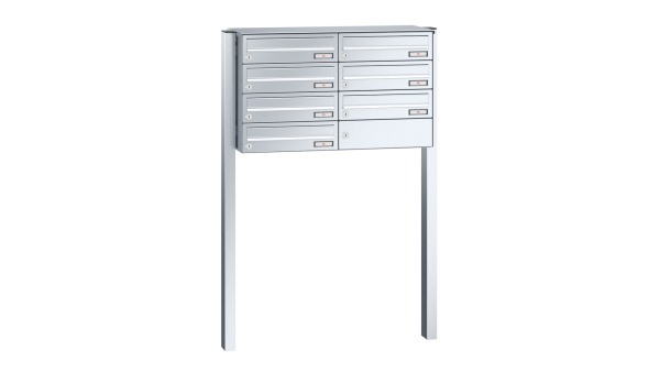 RENZ Briefkastenanlage freistehend, Basic B, Edelstahl V4A, Kastenformat 370x110x270mm, 7-teilig, zum Einbetonieren