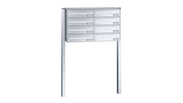 RENZ Briefkastenanlage freistehend, Basic B, Edelstahl V4A, Kastenformat 370x110x270mm, 8-teilig, zum Einbetonieren