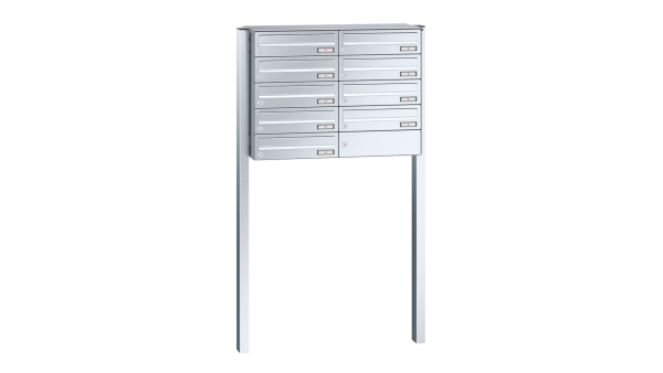 RENZ Briefkastenanlage freistehend, Basic B, Edelstahl V4A, Kastenformat 370x110x270mm, 9-teilig, zum Einbetonieren