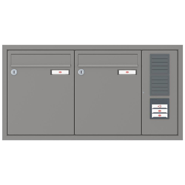 RENZ Briefkastenanlage Unterputz, Eckrahmen, Kastenformat 260x330x100mm, mit Klingel - & Lichttaster und Vorbereitung Gegensprechanlage, 2-teilig, Renz Nummer 10-0-25101