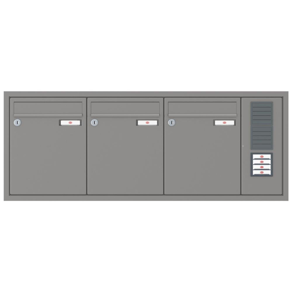RENZ Briefkastenanlage Unterputz, Eckrahmen, Kastenformat 260x330x100mm, mit Klingel - & Lichttaster und Vorbereitung Gegensprechanlage, 3-teilig, Renz Nummer 10-0-25131