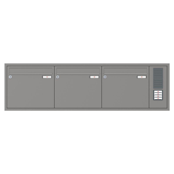 RENZ Briefkastenanlage Unterputz, Eckrahmen, Kastenformat 370x330x145mm, mit Klingel - & Lichttaster und Vorbereitung Gegensprechanlage, 3-teilig, Renz Nummer 10-0-35133