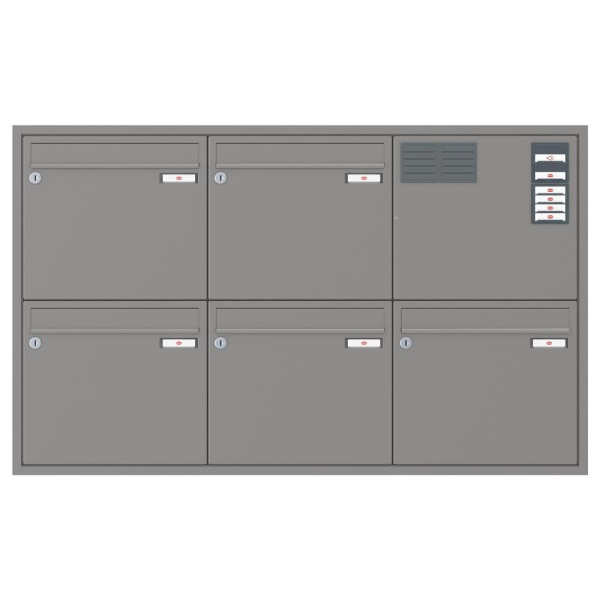 RENZ Briefkastenanlage Unterputz, Eckrahmen, Kastenformat 370x330x100mm, mit Klingel - & Lichttaster und Vorbereitung Gegensprechanlage, 5-teilig, Renz Nummer 10-0-25237