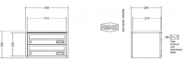 RENZ Briefkastenanlage Aufputz, Verkleidung Quadra, Kastenformat 370x110x270mm, 2-teilig