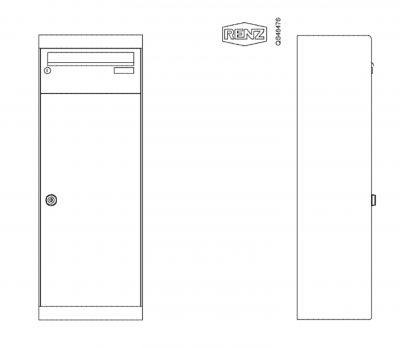 Renz Paketkasten QUBO L mit Briefkasten gerades Dach mit Entnahme von vorn Renz Nummer 23-0-10100