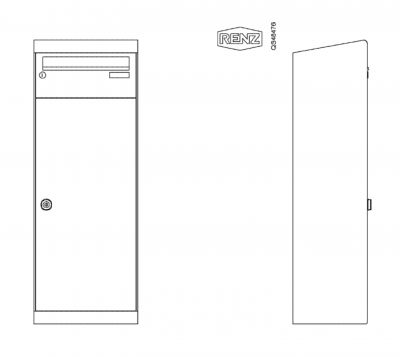 Renz Paketkasten QUBO L mit Briefkasten schräges Dach mit Entnahme von vorn Renz Nummer 23-0-10150