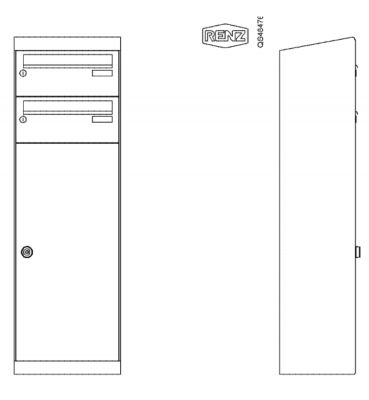 Renz Paketkasten QUBO L mit 2 Briefkästen schräges Dach mit Entnahme von vorn Renz Nummer 23-0-10350