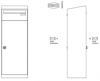 Renz Paketkasten QUBO L mit Briefkasten schräges Dach mit Entnahme von hinten Renz Nummer 23-0-20150