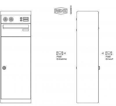 Renz Paketkasten QUBO L mit Briefkasten mit Klingel- & Lichttaster und Vorbereitung Gegensprechanlage und gerades Dach mit Entnahme von hinten Renz Nummer 23-0-20200