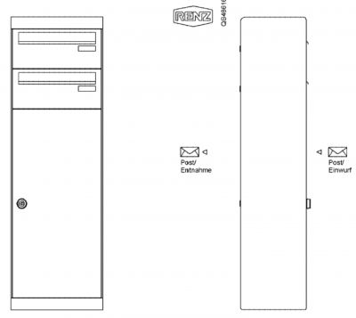 Renz Paketkasten QUBO L mit 2 Briefkästen gerades Dach mit Entnahme von hinten Renz Nummer 23-0-20300