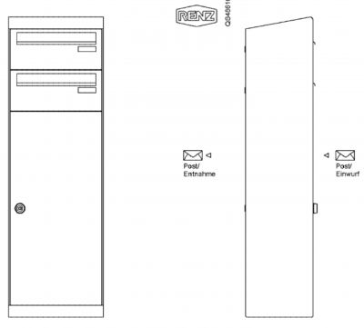 Renz Paketkasten QUBO L mit 2 Briefkästen schräges Dach mit Entnahme von hinten Renz Nummer 23-0-20350