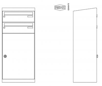 Renz Paketkasten QUBO XL mit zwei Briefkästen schräges Dach mit Entnahme von vorn Renz Nummer 23-0-10360