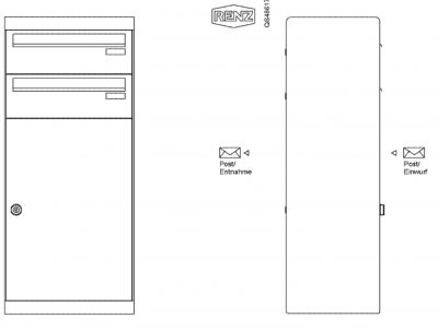 Renz Paketkasten QUBO XL mit zwei Briefkästen gerades Dach mit Entnahme von hinten Renz Nummer 23-0-20310