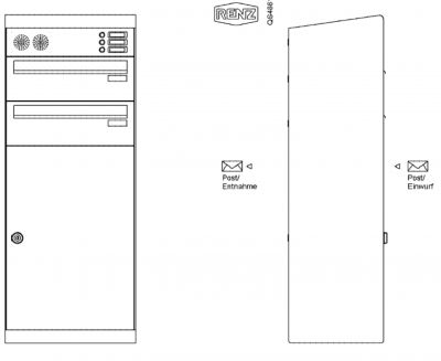 Renz Paketkasten QUBO XL mit zwei Briefkästen mit Klingel- & Lichttaster und Vorbereitung Gegensprechanlage und schräges Dach mit Entnahme von hinten Renz Nummer 23-0-20460