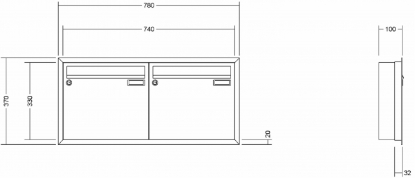 Leabox Briefkastenanlage Unterputz, Alu - Putzabdeckrahmen, Kastenformat 370x330x100mm, 2-tlg.