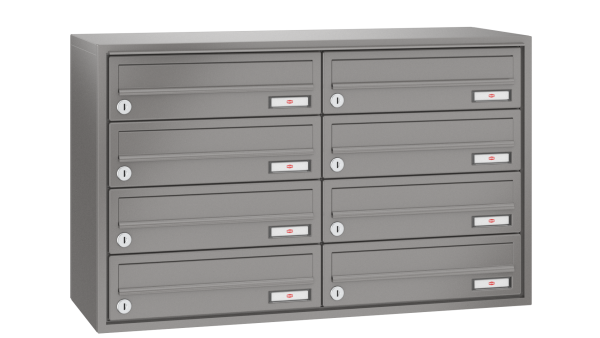 RENZ Briefkastenanlage Aufputz, Verkleidung Quadra, Kastenformat 370x110x270mm, 8-teilig
