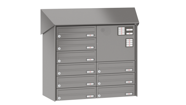 RENZ Briefkastenanlage Aufputz, Verkleidung Prisma, Kastenformat 370x110x270mm, 9-teilig, Vorbereitung Gegensprechanlage