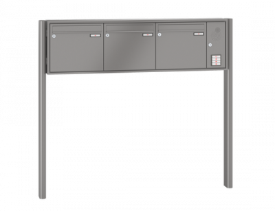 RENZ Briefkastenanlage freistehend, Quadra, Kastenformat 370x330x145mm, mit Klingel - & Lichttaster und Vorbereitung Gegensprechanlage, 3-teilig, zum Einbetonieren, Renz Nummer 10-0-10324