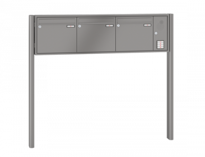 RENZ Briefkastenanlage freistehend, Quadra, Kastenformat 370x330x100mm, mit Klingel - & Lichttaster und Vorbereitung Gegensprechanlage, 3-teilig, zum Einbetonieren, Renz Nummer 10-0-25681