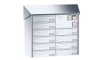 RENZ Briefkastenanlage, Aufputz, Prisma, Edelstahl V4A, Kastenformat 370x110x270mm, mit Klingel - & Lichttaster und Vorbereitung Gegensprechanlage, 10-teilig