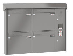 RENZ Briefkastenanlage Aufputz Prisma Kastenformat 370x330x100mm, mit Klingel - & Lichttaster und Vorbereitung Gegensprechanlage, 4-teilig, Renz Nummer 10-0-25220