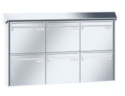 RENZ Briefkastenanlage Aufputz Prisma Edelstahl V4A Kastenformat 370x330x100mm, 6-teilig, Renz Nummer 10-0-25843